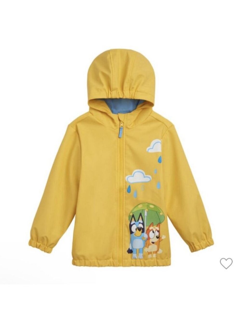 Imagikids Bluey Toddler Unisex Zip Up Raincoat 4T Waterproof Hooded Yellow NWT